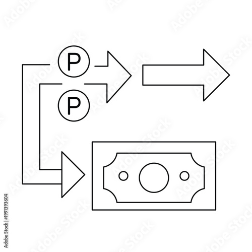 Points converting to banknotes icon Reward redemption and cashback payment concept VectorEditable stroke, Vector illustration, Line art Icon, Symbols.