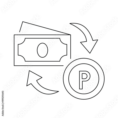 Cash and point coin exchange icon Reward conversion and loyalty points purchase concept Vector.Editable stroke, Vector illustration, Line art Icon, Symbols.