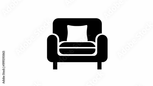 Minimalist Armchair Icon Design for Home Furnishings and Interior Decor Projects, Representing Comfort and Relaxation in a Clean Graphic Style