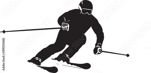 A Silhouette of a Skier in Motion on a Snowy Slope isolated on transparent background, Vector, illustration