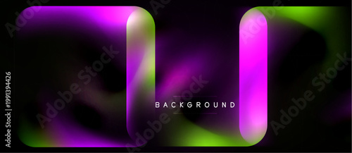 Abstract fluid shapes, vibrant colors blend. Dark background emphasizes glowing pink, purple, green gradients. Text reads BACKGROUND.