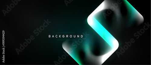 Dark background features glowing turquoise neon shape. Modern design with gradient effects, text reads background. Minimalist aesthetic.