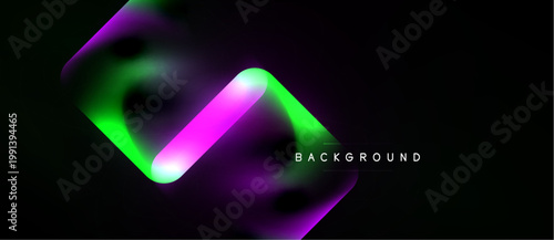 Abstract design features vibrant neon shapes over dark background. Gradient colors create dynamic visual effect. Modern, stylish presentation.