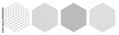 Foto Isometric grid cube, 3d line bg of floor space