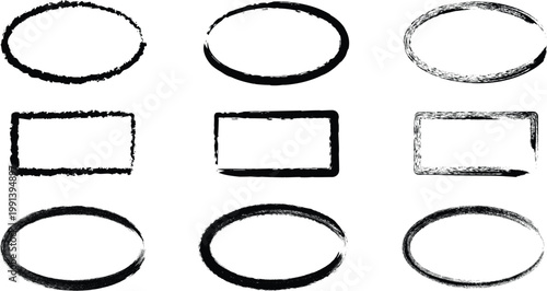 Fotografija Hand drawn shapes circles and squares black and white sketch for design