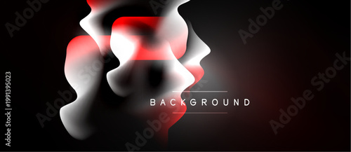 Abstract fluid shapes, red, white, black. Dynamic composition creates modern background. Smooth gradients, elegant design.