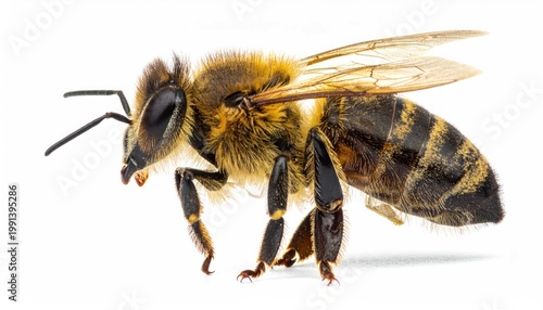 Close-up of Honey Bee on White Background.