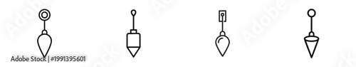 A black outline icon set of a plumb bob hanging on a white background. Scalable vector format suitable