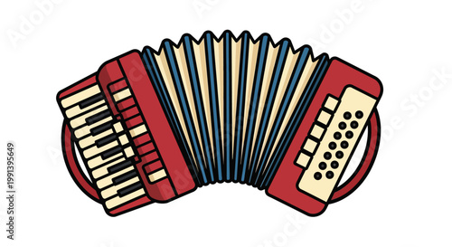Illustration of a traditional red musical accordion isolated on white background.