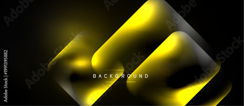 Abstract yellow shapes overlap dark background. Gradient lighting creates depth, modern aesthetic. Text reads background.