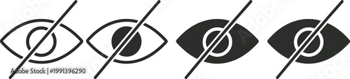Set of four eye icons with a diagonal line indicating 'hidden' or 'invisible'
