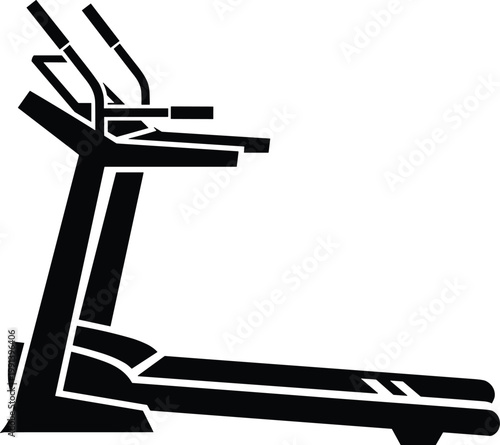 Minimal treadmill silhouette, modern fitness gym equipment for cardio workout, indoor running machine illustration isolated on white background design clean