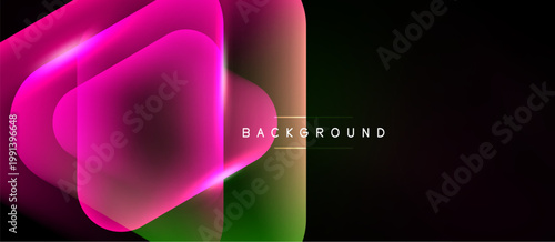 Abstract geometric shapes overlap, creating vibrant color gradients on black background. Modern design element for digital projects.