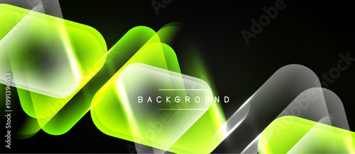Abstract neon lines overlap, creating vibrant green glow against dark backdrop. Modern design element for digital projects.