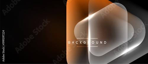 Abstract design features overlapping translucent shapes, warm colors, text BACKGROUND. Minimalist composition, dark backdrop creates contrast.