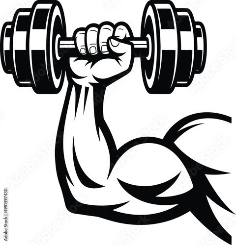 Vector illustration of a muscular arm lifting a dumbbell