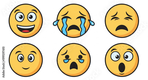 Collection of Diverse Emoji Faces Expressing Various Emotions.