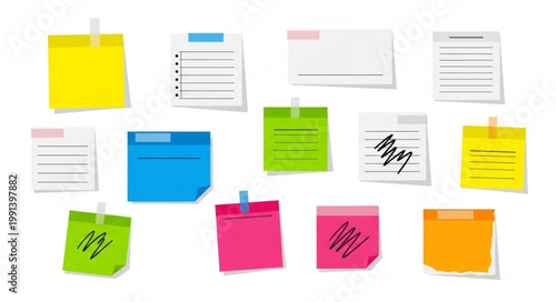 Collection of colorful sticky notes with writing and lists.
