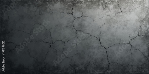 A dark aged texture of a rough grey concrete wall creates a vintage grunge background with a dirty stone surface and blank retro art design