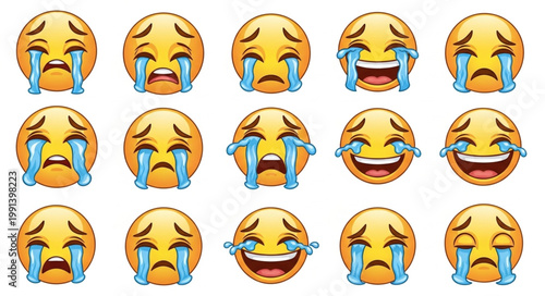 Collection of Crying Laughing Emojis and Sad Crying Emojis.