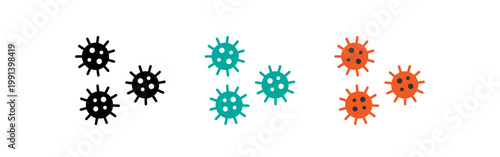 Three stylized virus icons