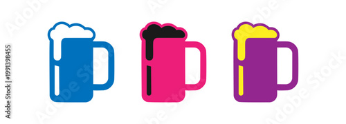 Set of mugs of beer with foam