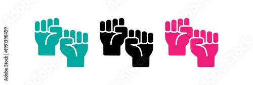 Three pairs of clenched fists