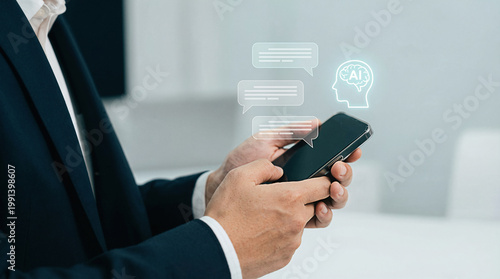 Businessman Chatting with AI Assistant on Smartphone