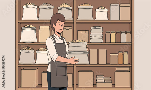 Organizing Bulk Dry Goods and Packaging Supplies in Storage Shelves