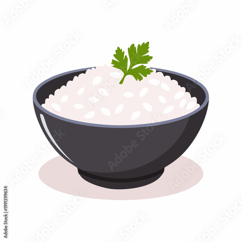 Bowl of white rice with parsley garnish