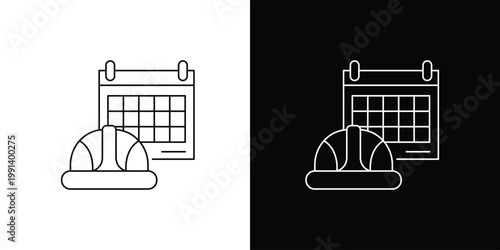 Construction project schedule and planning with hard hat icon and calendar
