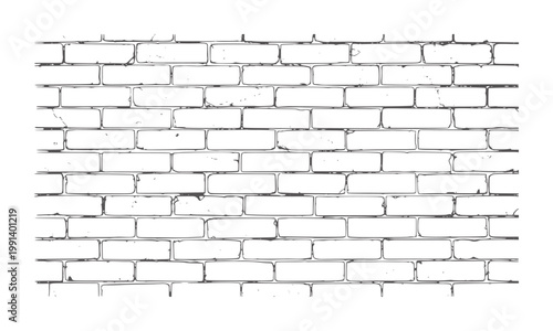 Rough textured white brick wall pattern with dark grey outlines
