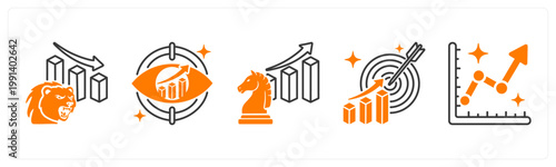 A set of 5 mix icons as bear market, business vision, competitive advantage
