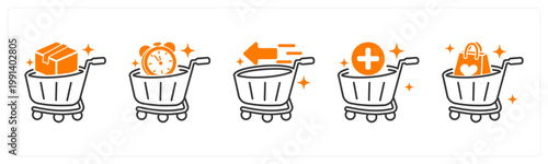 A set of 5 mix icons as bulk order, pre order, quick checkout