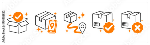 A set of 5 mix icons as in stock, tracking parcel, delivery status