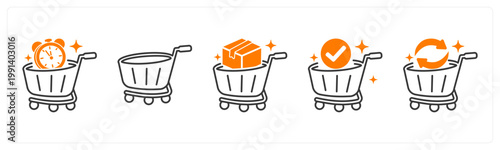 A set of 5 mix icons as pre order, quick checkout, bulk order