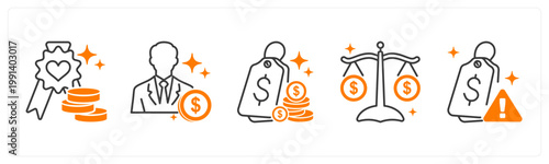 A set of 5 mix icons as loyalty points, affilate, lowest price