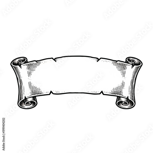 Blank Scroll Banner with Decorative Edges and Rolled Ends.