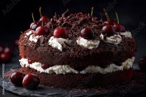 Black Forest Cake with Cream and Cherries