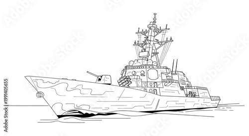 Modern naval warship with advanced technology and weaponry systems