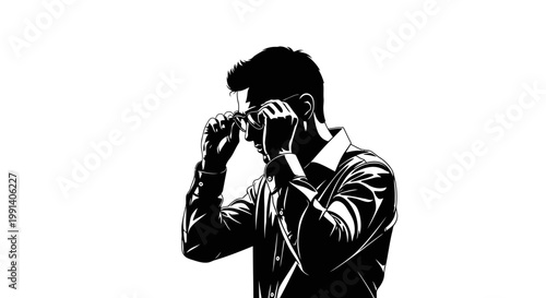 Man silhouette adjusting eyeglasses illustration vector design