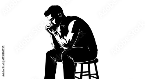 Man silhouette sitting contemplation