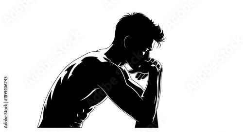 Man silhouette posing contemplative thought concept design illustration