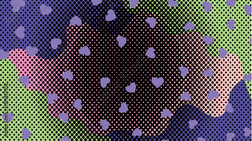Vibrant Colorful Pop Art Background with Purple Hearts