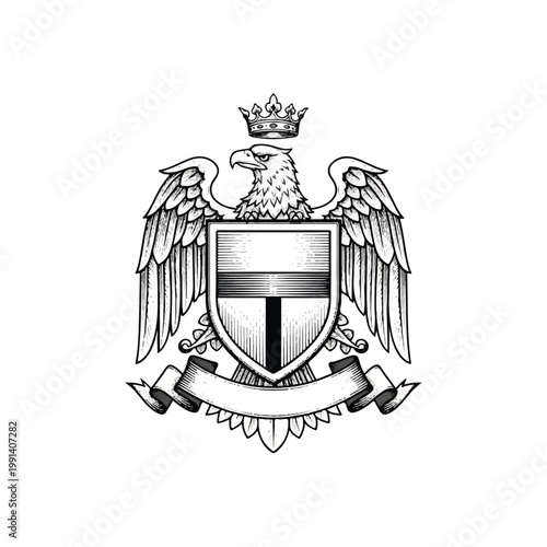Coat of Arms Eagle Shield Crown and Banner.