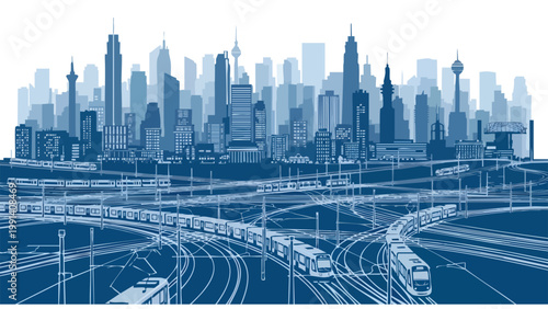 Photos Modern Cityscape with Train Network & Skyscrapers - Business & Urban Development