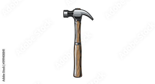 Hammer with wooden handle and metal.
