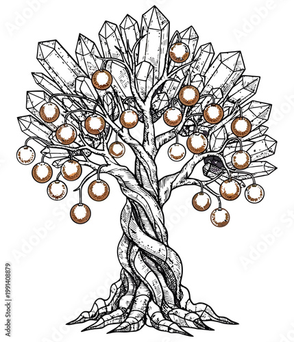 Crystal tree with orange jewels and a twisted trunk