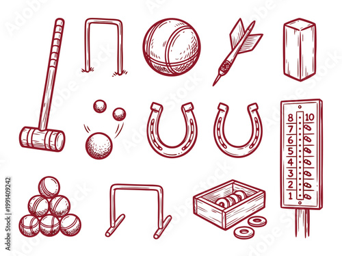 Obraz na płótnie Assorted Lawn Game Equipment and Accessories Illustration.