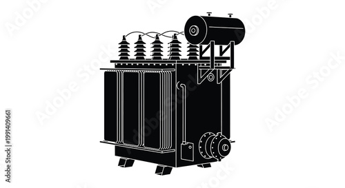 Black and white illustration of a high voltage power transformer